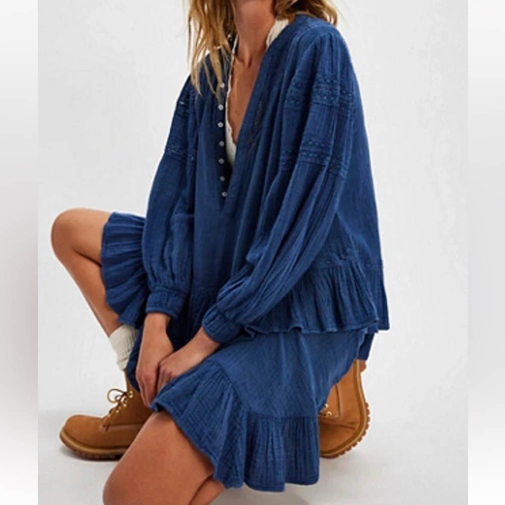 NWOT Free People Sachi Mini Dress Blue - Picture 4 of 9